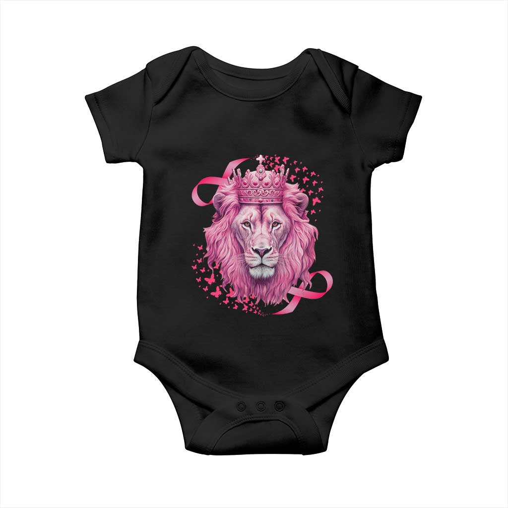 Breast Cancer Awareness Pink Lion Warrior Baby Onesie