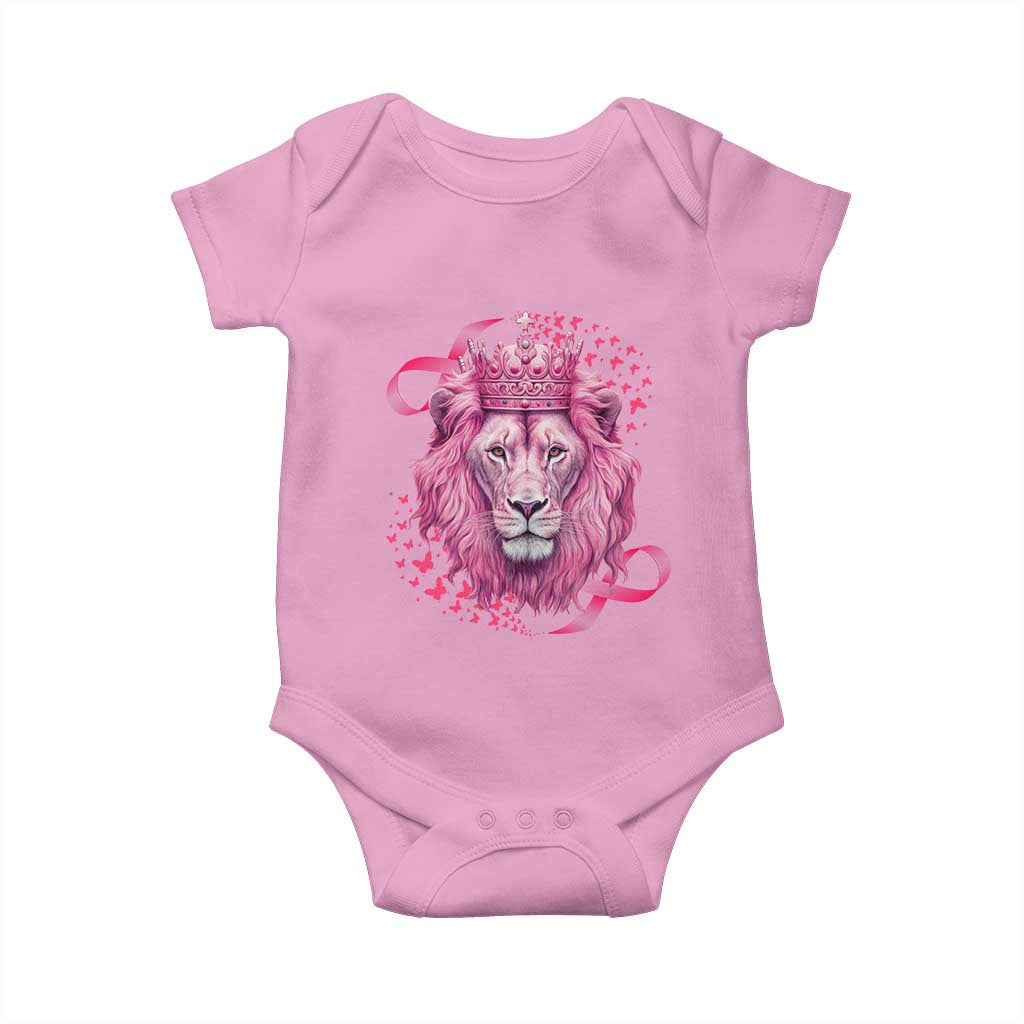 Breast Cancer Awareness Pink Lion Warrior Baby Onesie