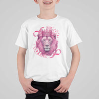 Breast Cancer Awareness Pink Lion Warrior T Shirt For Kid - Wonder Print Shop
