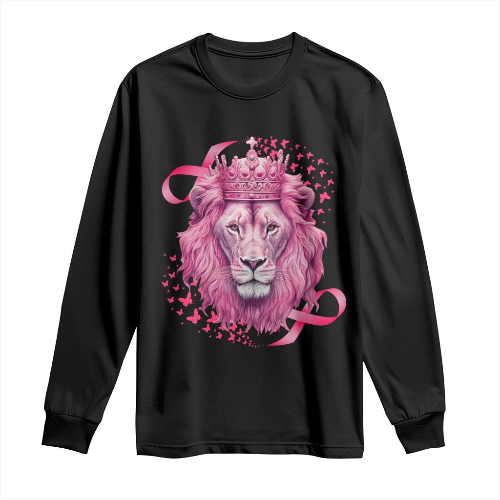 Breast Cancer Awareness Pink Lion Warrior Long Sleeve Shirt
