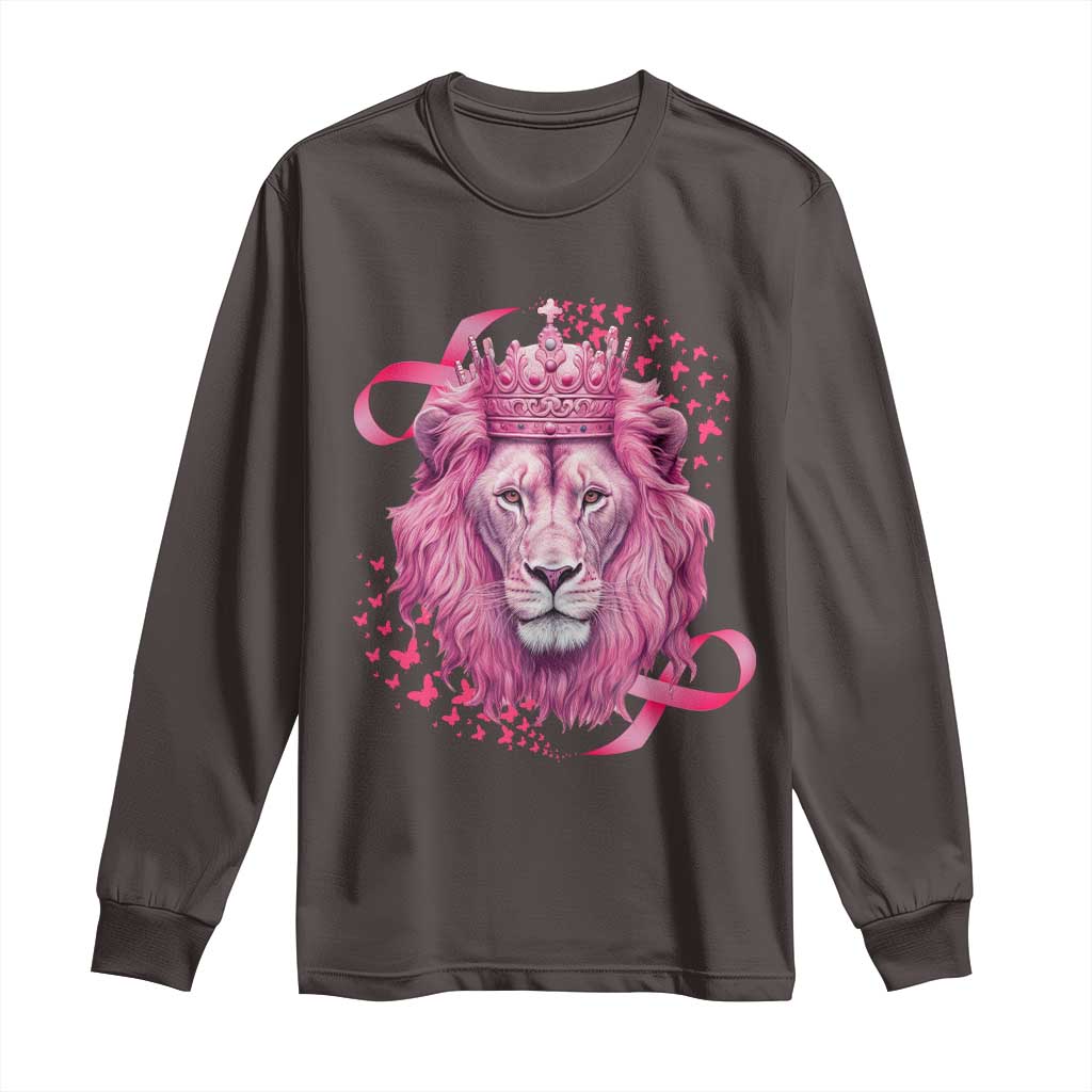 Breast Cancer Awareness Pink Lion Warrior Long Sleeve Shirt