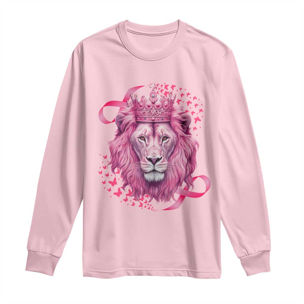 Breast Cancer Awareness Pink Lion Warrior Long Sleeve Shirt