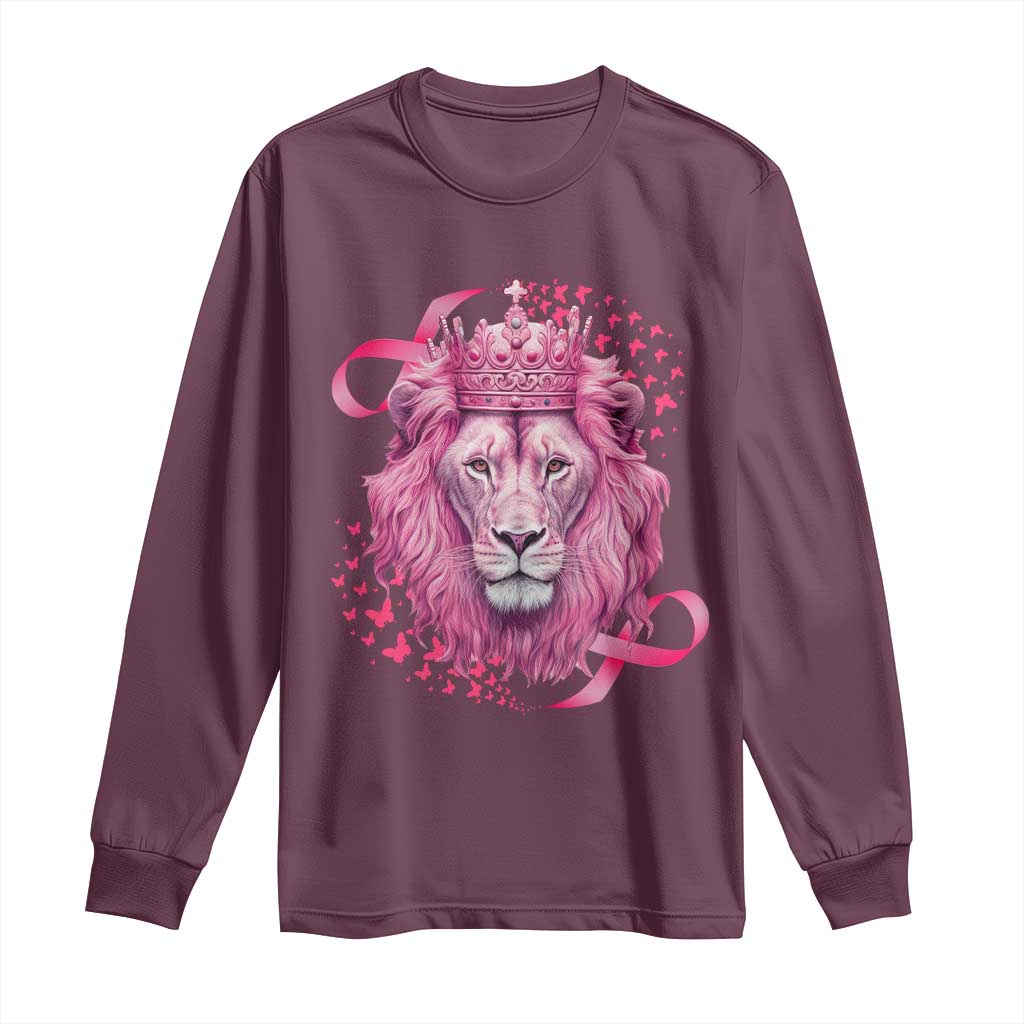 Breast Cancer Awareness Pink Lion Warrior Long Sleeve Shirt
