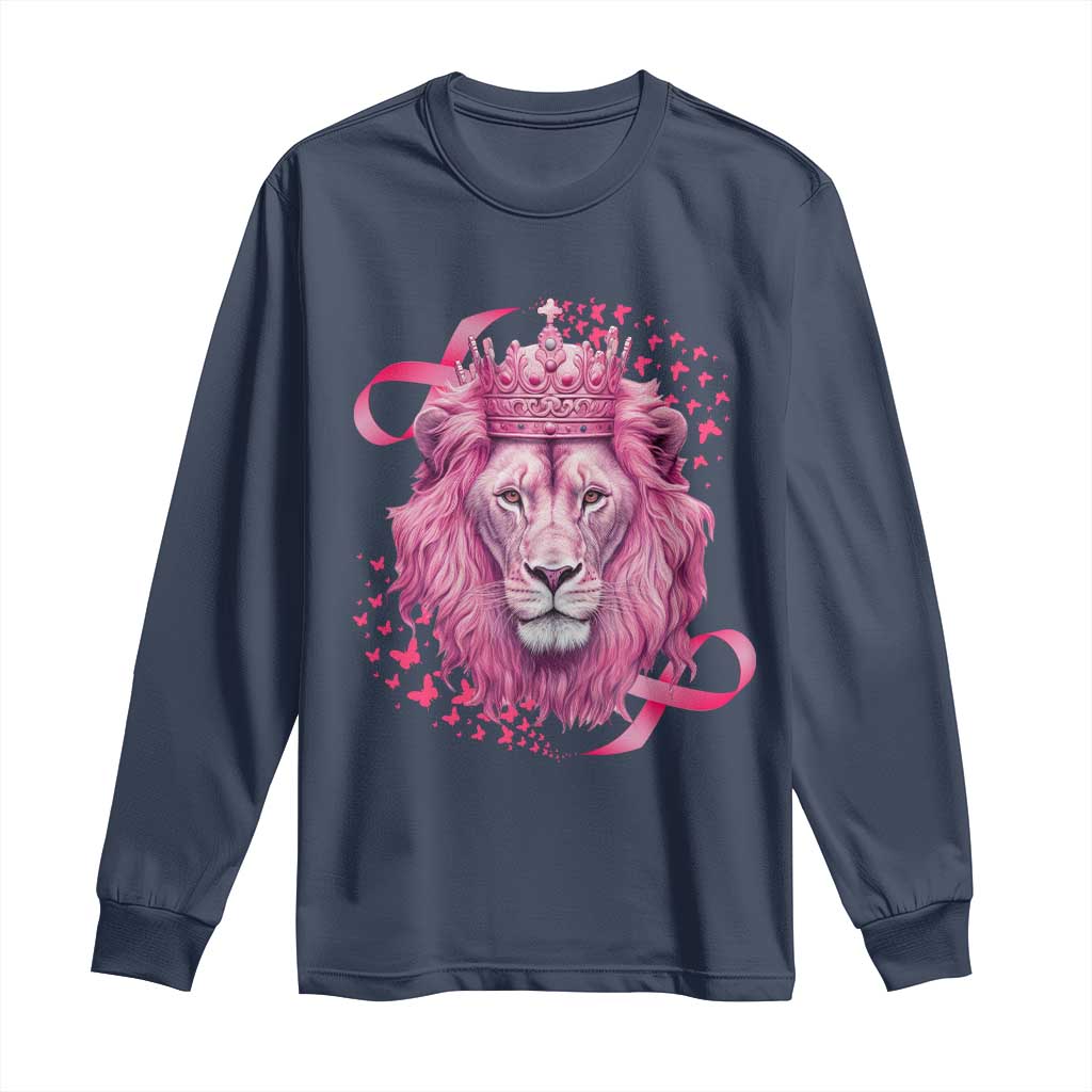 Breast Cancer Awareness Pink Lion Warrior Long Sleeve Shirt
