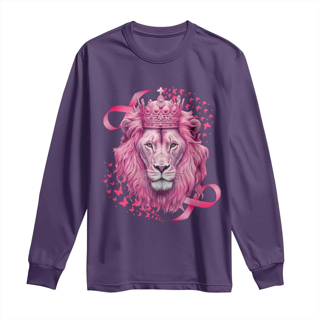 Breast Cancer Awareness Pink Lion Warrior Long Sleeve Shirt