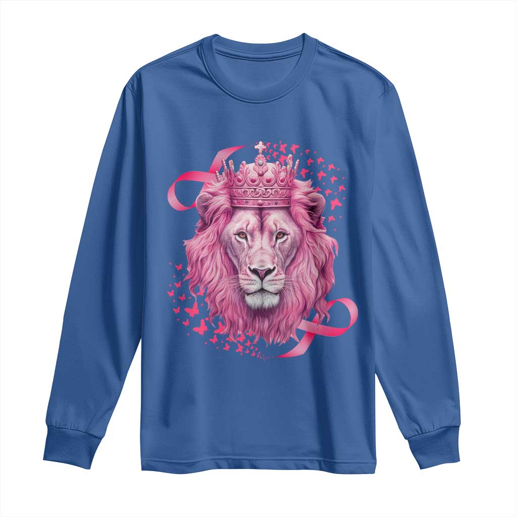 Breast Cancer Awareness Pink Lion Warrior Long Sleeve Shirt