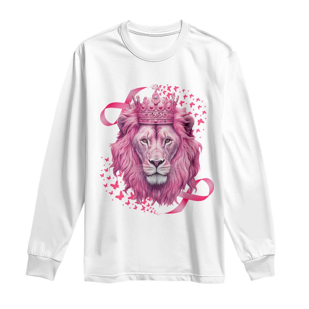 Breast Cancer Awareness Pink Lion Warrior Long Sleeve Shirt