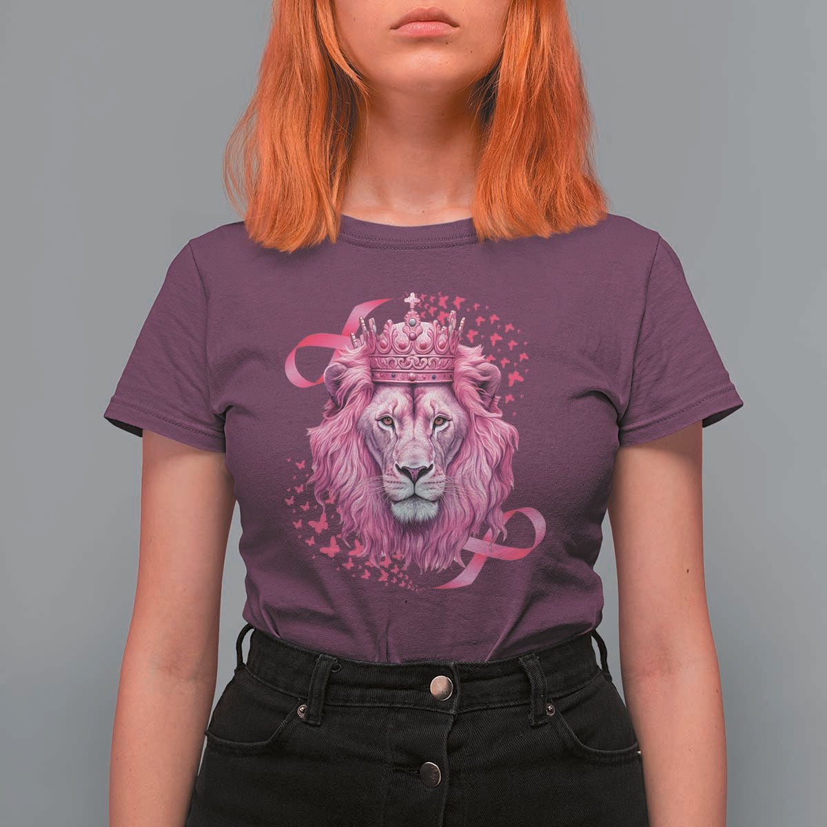 Breast Cancer Awareness Pink Lion Warrior T Shirt For Women - Wonder Print Shop
