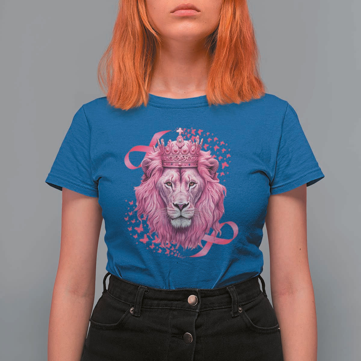 Breast Cancer Awareness Pink Lion Warrior T Shirt For Women - Wonder Print Shop