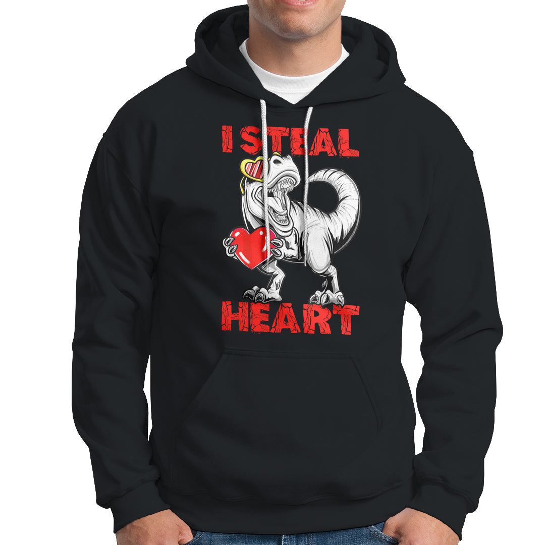 Valentine's Day Hoodie Dinosaur I Steal Hearts Kid Boy Men Lover - Wonder Print Shop