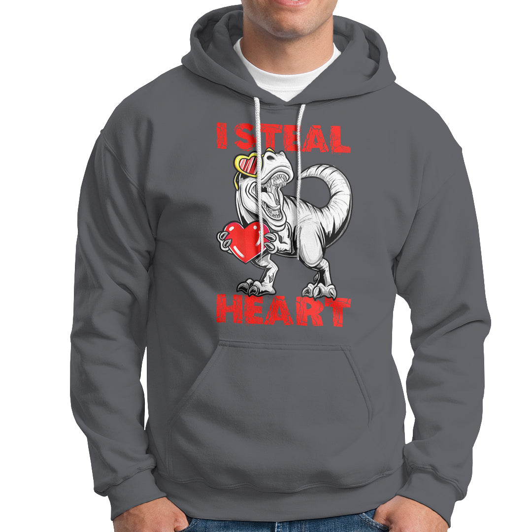 Valentine's Day Hoodie Dinosaur I Steal Hearts Kid Boy Men Lover - Wonder Print Shop