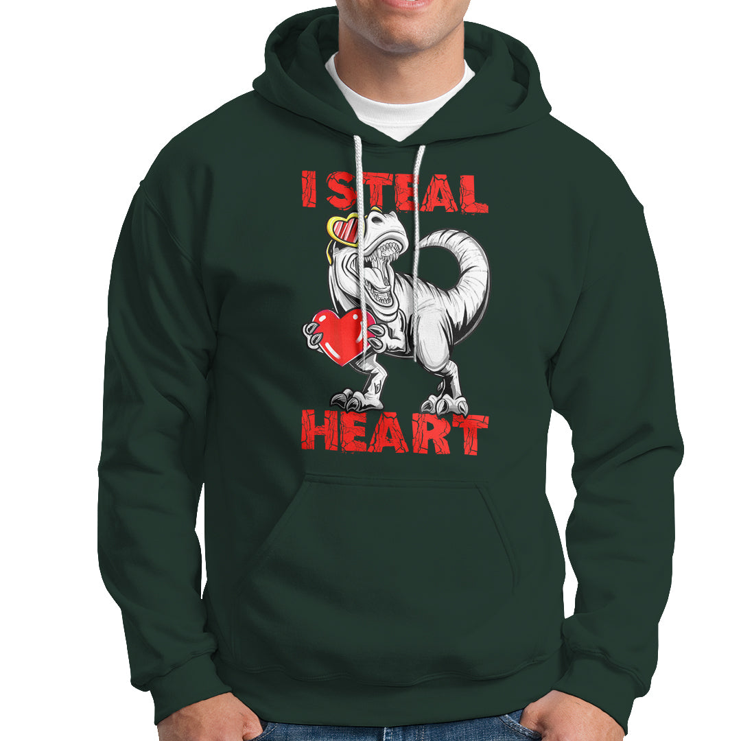 Valentine's Day Hoodie Dinosaur I Steal Hearts Kid Boy Men Lover - Wonder Print Shop
