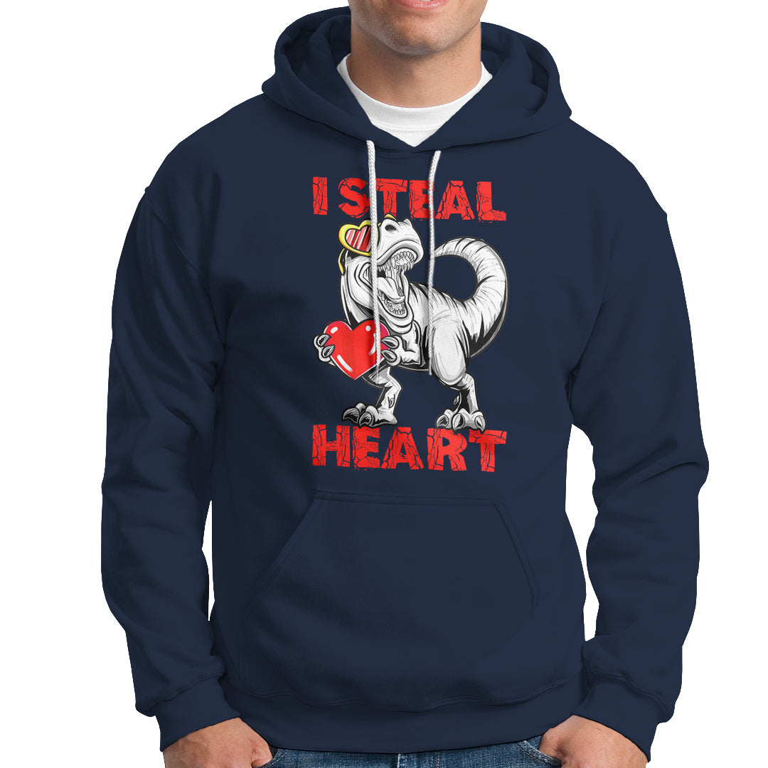 Valentine's Day Hoodie Dinosaur I Steal Hearts Kid Boy Men Lover - Wonder Print Shop