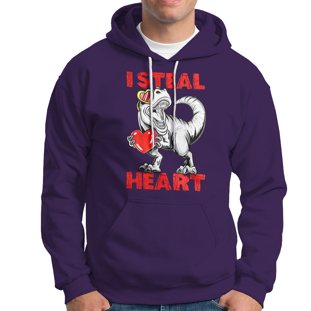 Valentine's Day Hoodie Dinosaur I Steal Hearts Kid Boy Men Lover - Wonder Print Shop