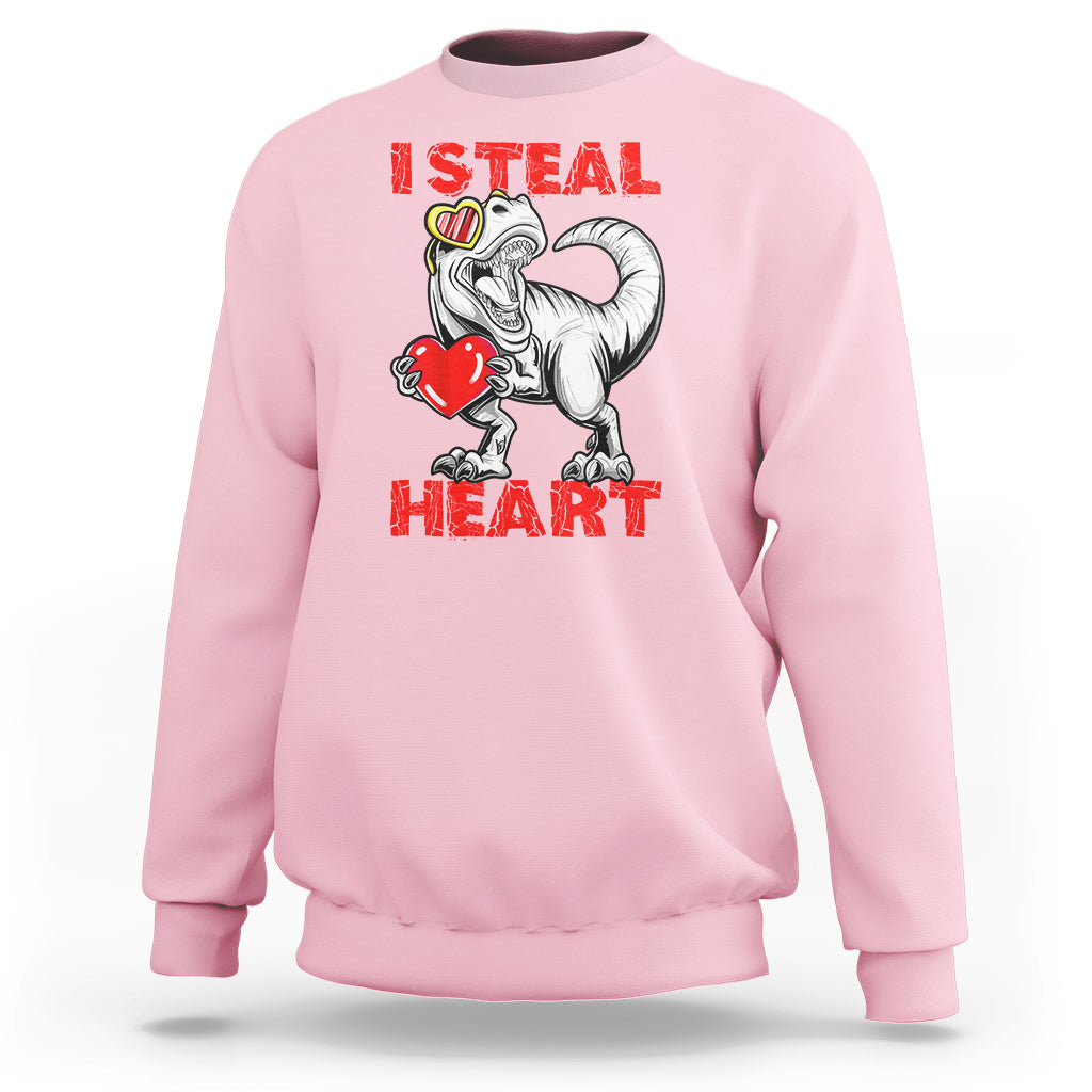Valentine's Day Sweatshirt Dinosaur I Steal Hearts Kid Boy Men Lover - Wonder Print Shop