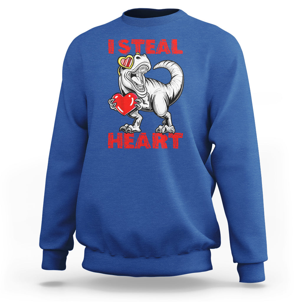 Valentine's Day Sweatshirt Dinosaur I Steal Hearts Kid Boy Men Lover - Wonder Print Shop