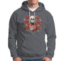 Valentine's Day Hoodie Skeleton Hand Heart Sign Red Rose Flower Gothic - Wonder Print Shop