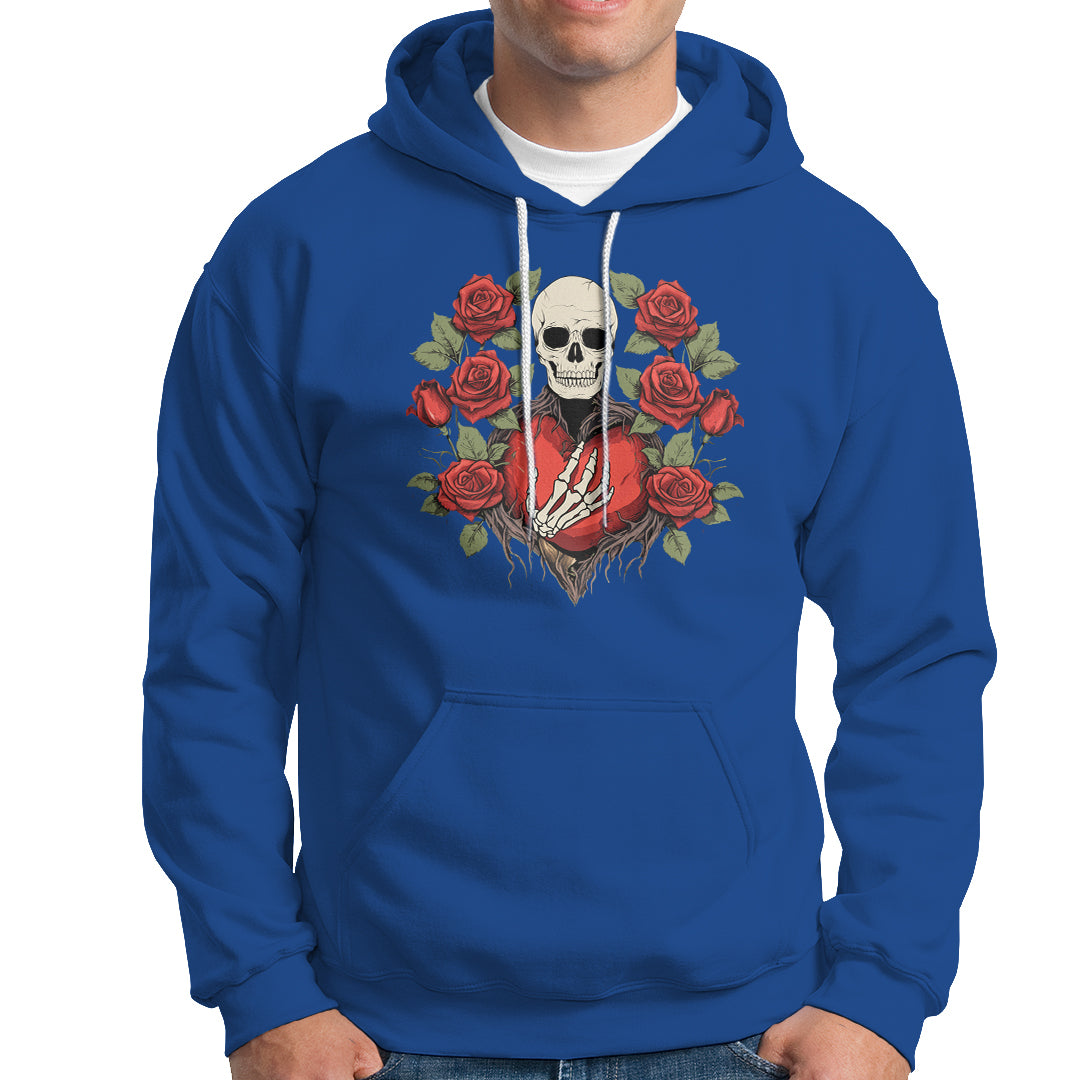 Valentine's Day Hoodie Skeleton Hand Heart Sign Red Rose Flower Gothic - Wonder Print Shop