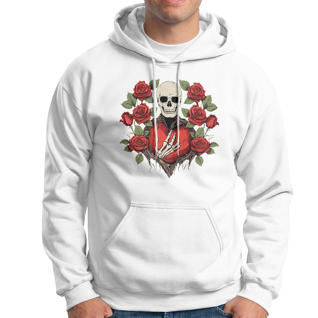 Valentine's Day Hoodie Skeleton Hand Heart Sign Red Rose Flower Gothic - Wonder Print Shop
