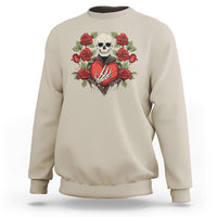 Valentine's Day Sweatshirt Skeleton Hand Heart Sign Red Rose Flower Gothic - Wonder Print Shop