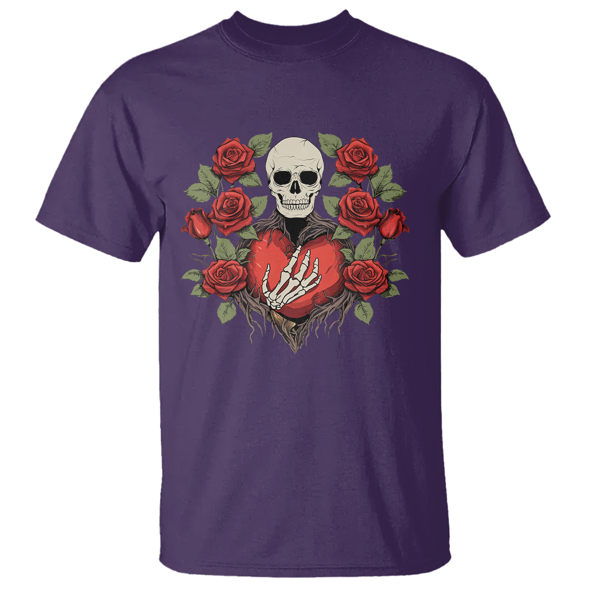 Valentine's Day T Shirt Skeleton Hand Heart Sign Red Rose Flower Gothic - Wonder Print Shop