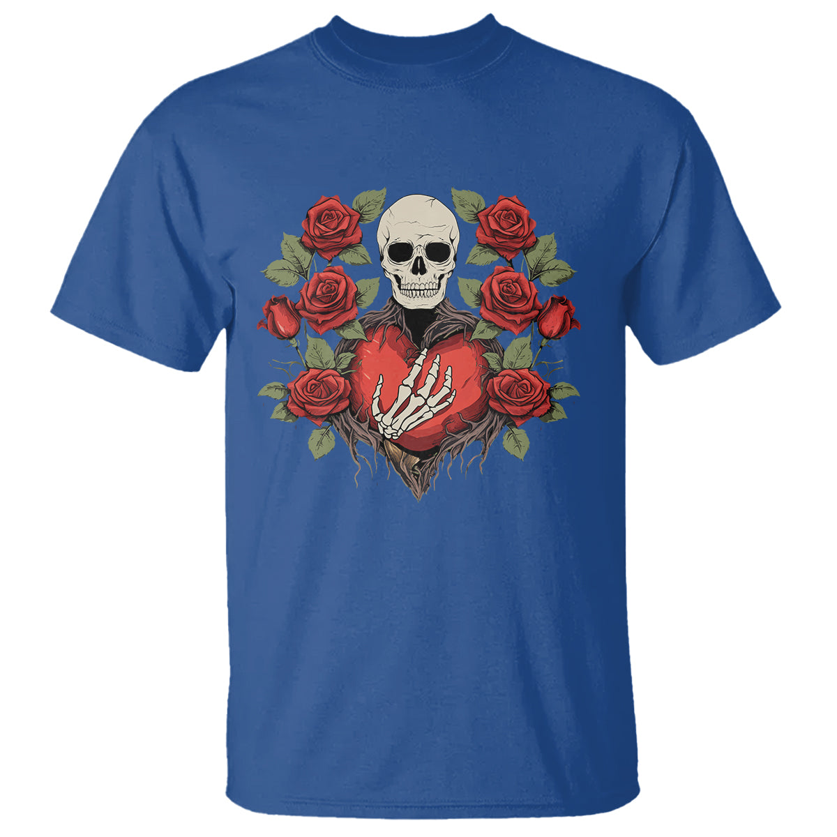 Valentine's Day T Shirt Skeleton Hand Heart Sign Red Rose Flower Gothic - Wonder Print Shop