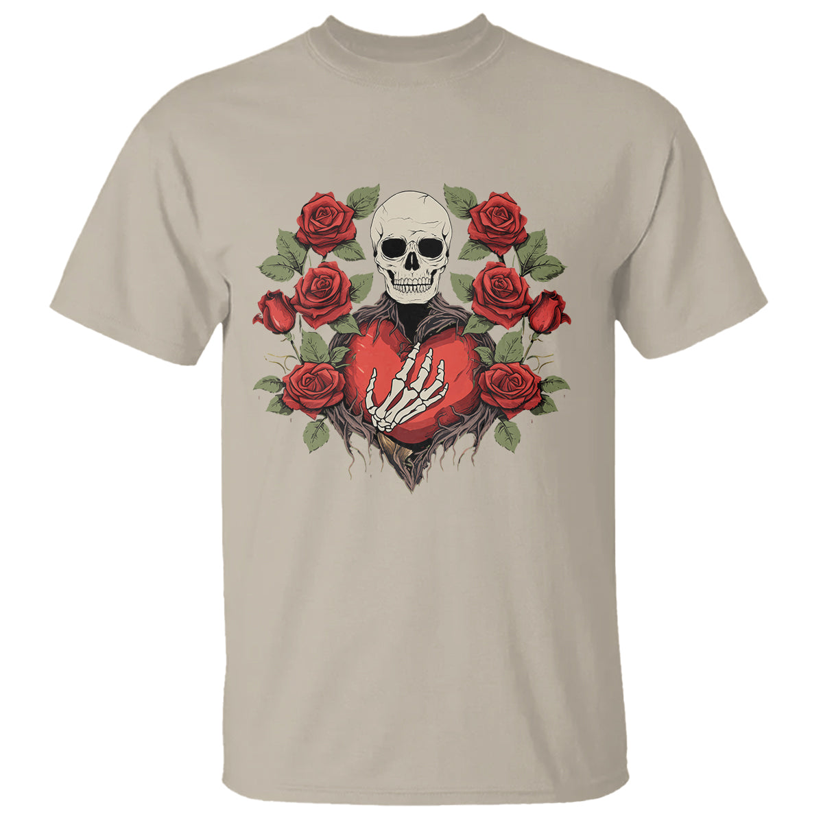 Valentine's Day T Shirt Skeleton Hand Heart Sign Red Rose Flower Gothic - Wonder Print Shop