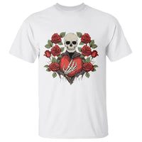 Valentine's Day T Shirt Skeleton Hand Heart Sign Red Rose Flower Gothic - Wonder Print Shop