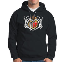 Valentine's Day Hoodie Skeleton Hand Love Sign Holding Fire Red Heart - Wonder Print Shop