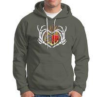 Valentine's Day Hoodie Skeleton Hand Love Sign Holding Fire Red Heart - Wonder Print Shop