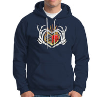 Valentine's Day Hoodie Skeleton Hand Love Sign Holding Fire Red Heart - Wonder Print Shop