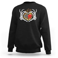 Valentine's Day Sweatshirt Skeleton Hand Love Sign Holding Fire Red Heart - Wonder Print Shop