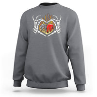 Valentine's Day Sweatshirt Skeleton Hand Love Sign Holding Fire Red Heart - Wonder Print Shop