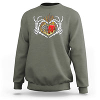 Valentine's Day Sweatshirt Skeleton Hand Love Sign Holding Fire Red Heart - Wonder Print Shop