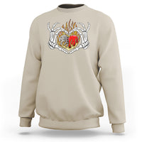 Valentine's Day Sweatshirt Skeleton Hand Love Sign Holding Fire Red Heart - Wonder Print Shop
