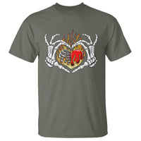 Valentine's Day T Shirt Skeleton Hand Love Sign Holding Fire Red Heart - Wonder Print Shop