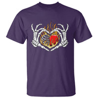 Valentine's Day T Shirt Skeleton Hand Love Sign Holding Fire Red Heart - Wonder Print Shop