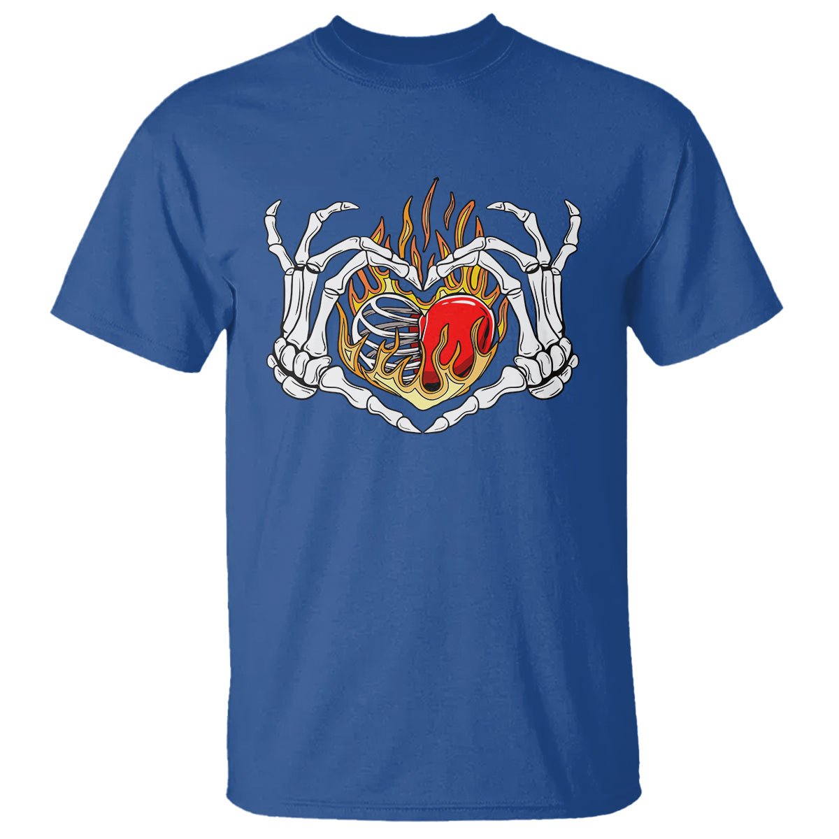 Valentine's Day T Shirt Skeleton Hand Love Sign Holding Fire Red Heart - Wonder Print Shop