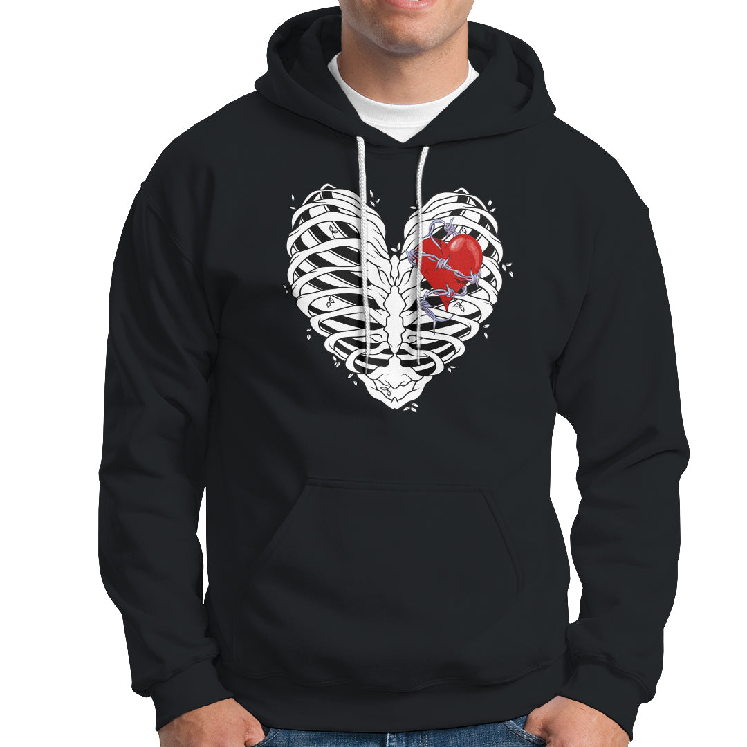 Valentine's Day Hoodie Gothic Valentine Skeleton With Barbed Wire Heart - Wonder Print Shop