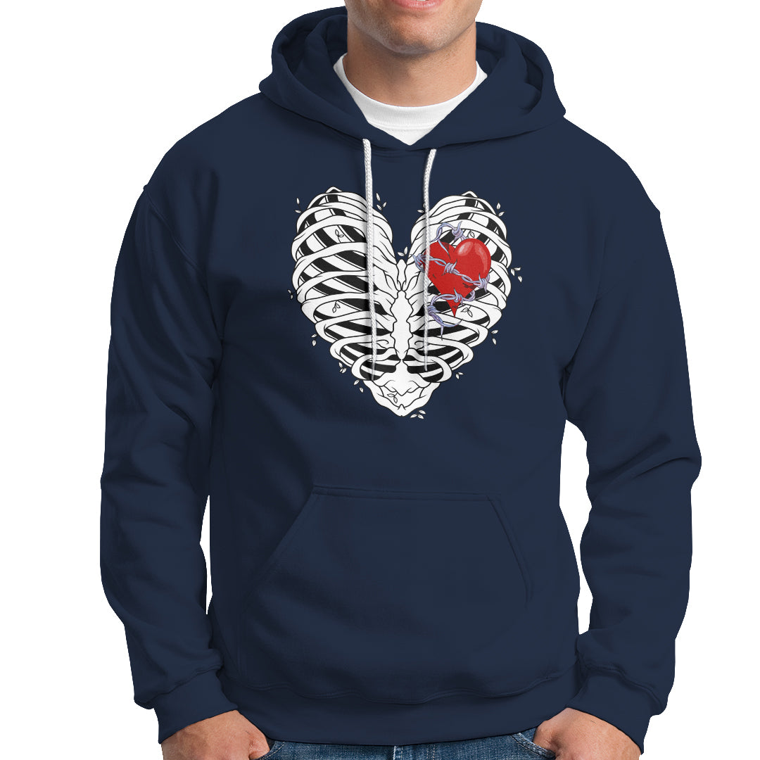 Valentine's Day Hoodie Gothic Valentine Skeleton With Barbed Wire Heart - Wonder Print Shop