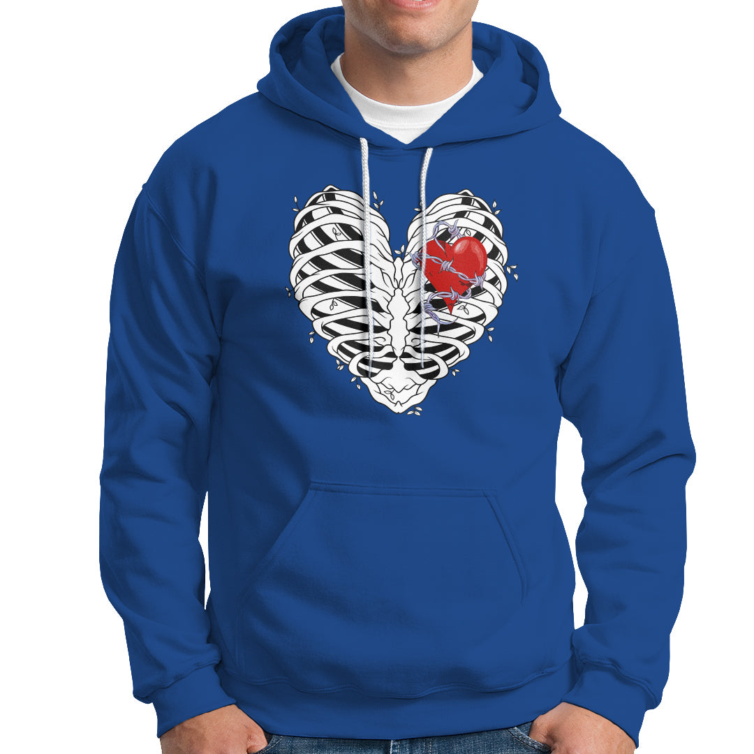 Valentine's Day Hoodie Gothic Valentine Skeleton With Barbed Wire Heart - Wonder Print Shop