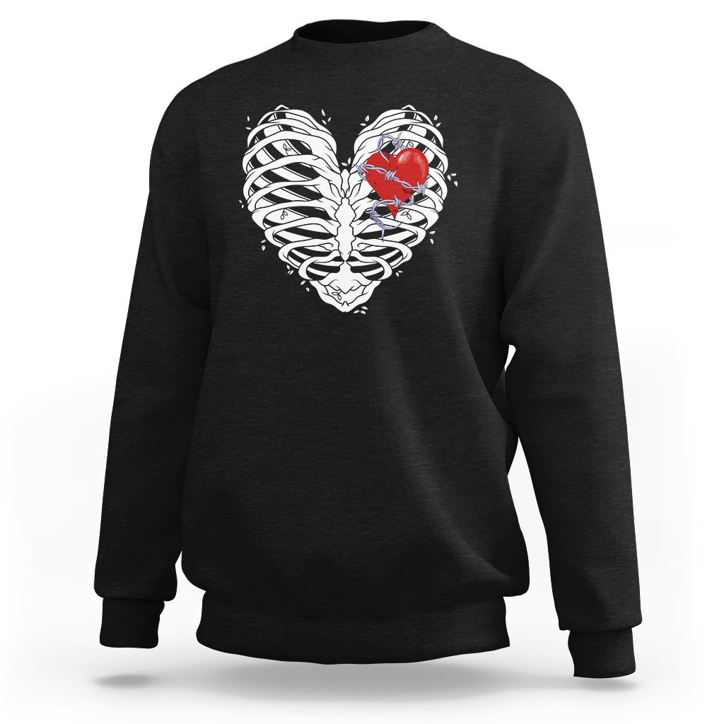 Valentine's Day Sweatshirt Gothic Valentine Skeleton With Barbed Wire Heart - Wonder Print Shop
