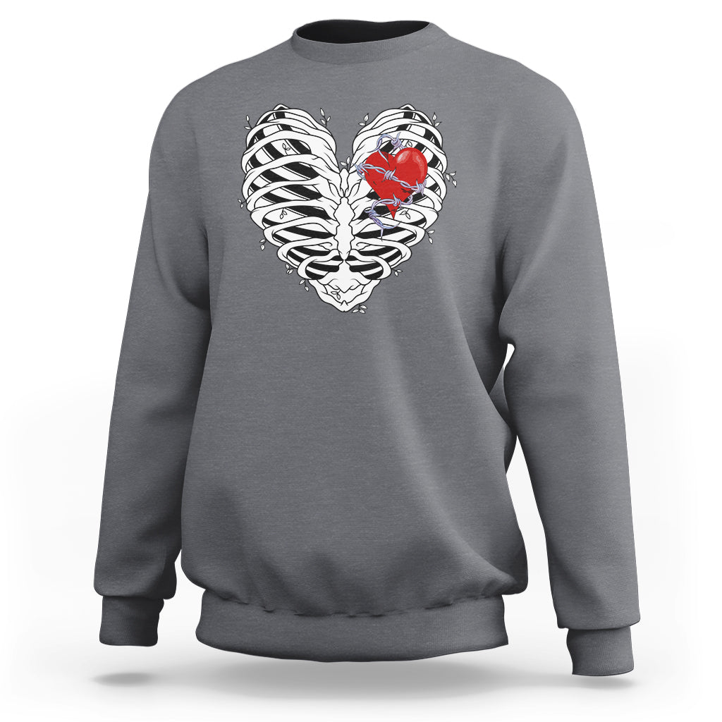 Valentine's Day Sweatshirt Gothic Valentine Skeleton With Barbed Wire Heart - Wonder Print Shop