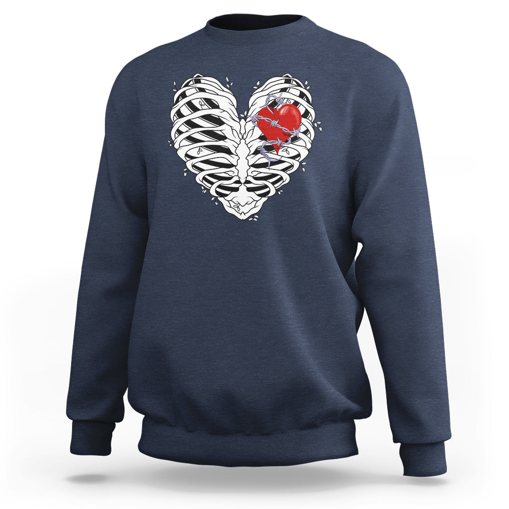 Valentine's Day Sweatshirt Gothic Valentine Skeleton With Barbed Wire Heart - Wonder Print Shop