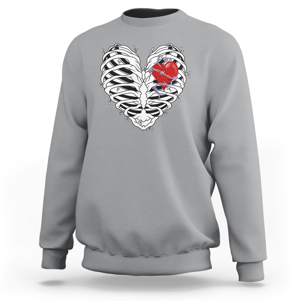 Valentine's Day Sweatshirt Gothic Valentine Skeleton With Barbed Wire Heart - Wonder Print Shop