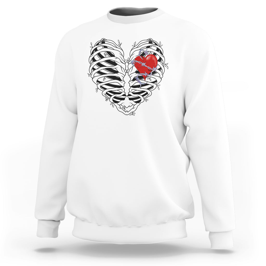 Valentine's Day Sweatshirt Gothic Valentine Skeleton With Barbed Wire Heart - Wonder Print Shop