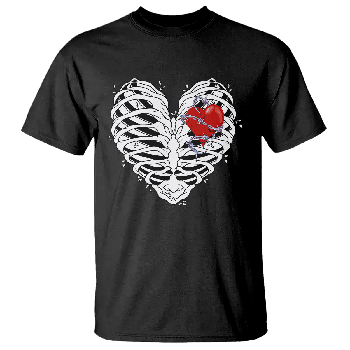 Valentine's Day T Shirt Gothic Valentine Skeleton With Barbed Wire Heart - Wonder Print Shop