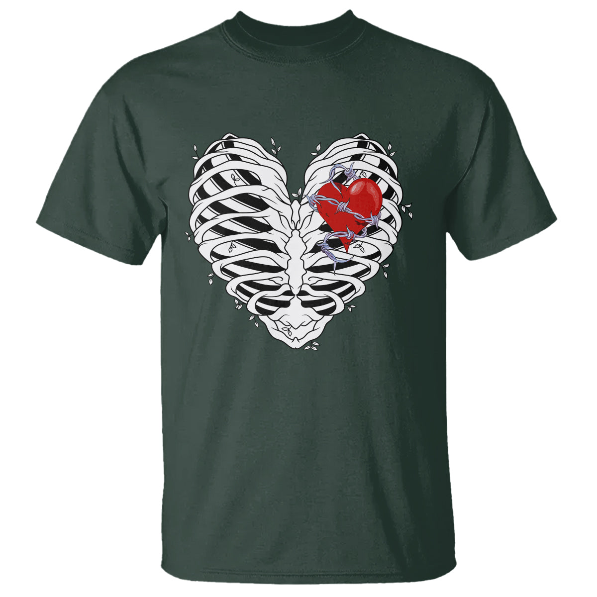 Valentine's Day T Shirt Gothic Valentine Skeleton With Barbed Wire Heart - Wonder Print Shop