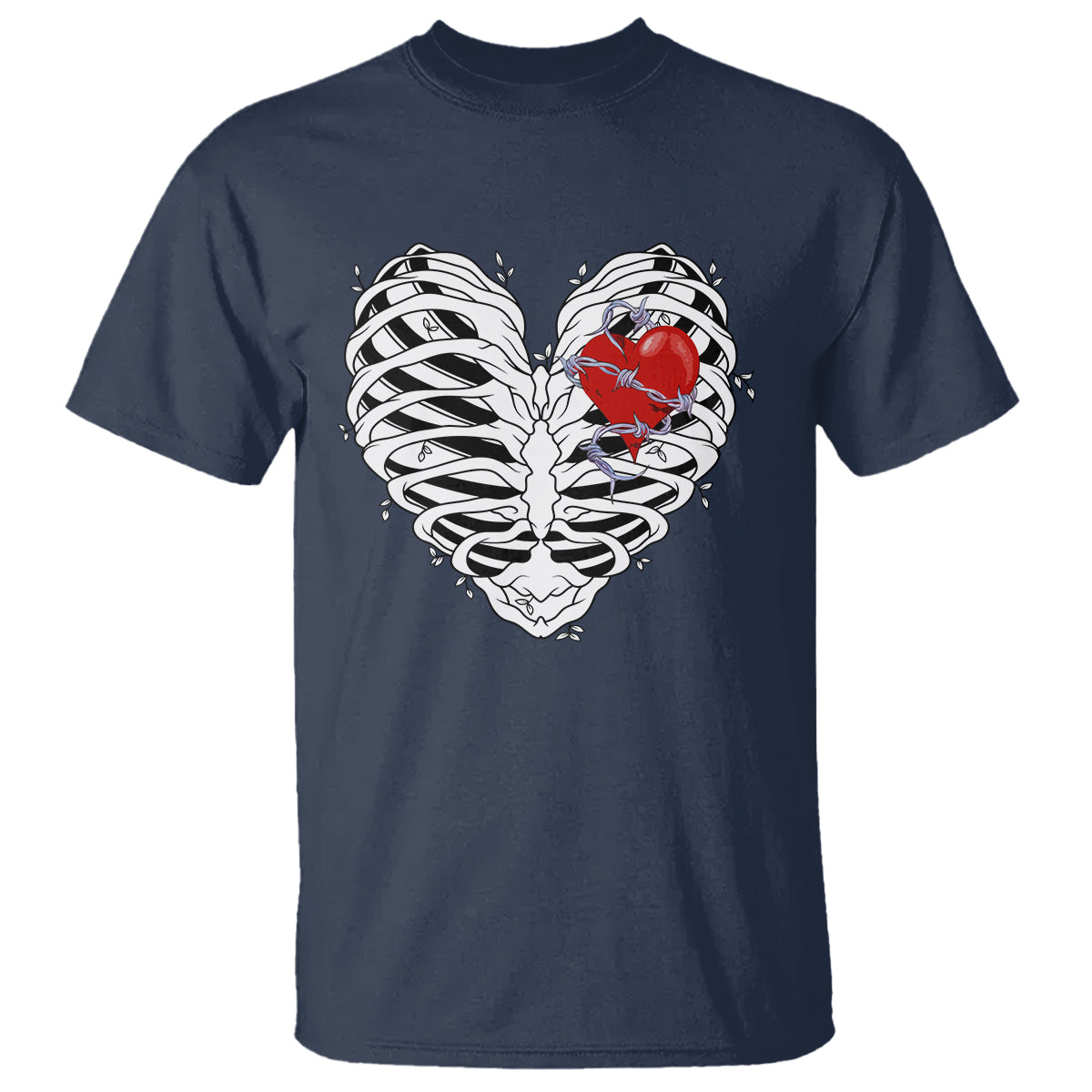 Valentine's Day T Shirt Gothic Valentine Skeleton With Barbed Wire Heart - Wonder Print Shop