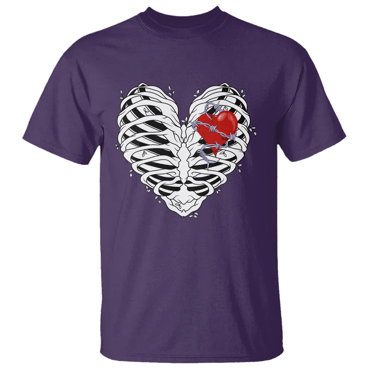 Valentine's Day T Shirt Gothic Valentine Skeleton With Barbed Wire Heart - Wonder Print Shop